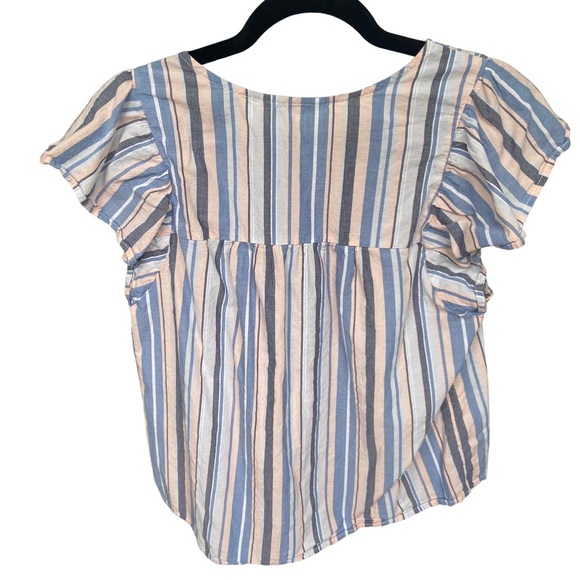 Lucky Brand Flutter Ruffle Short Sleeve Stripped Top - Size Large - Picture 5 of 7